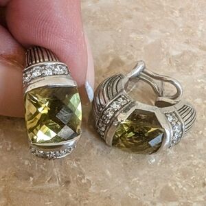 Judith Ripka 925 Sterling Silver Green CZ Earrings